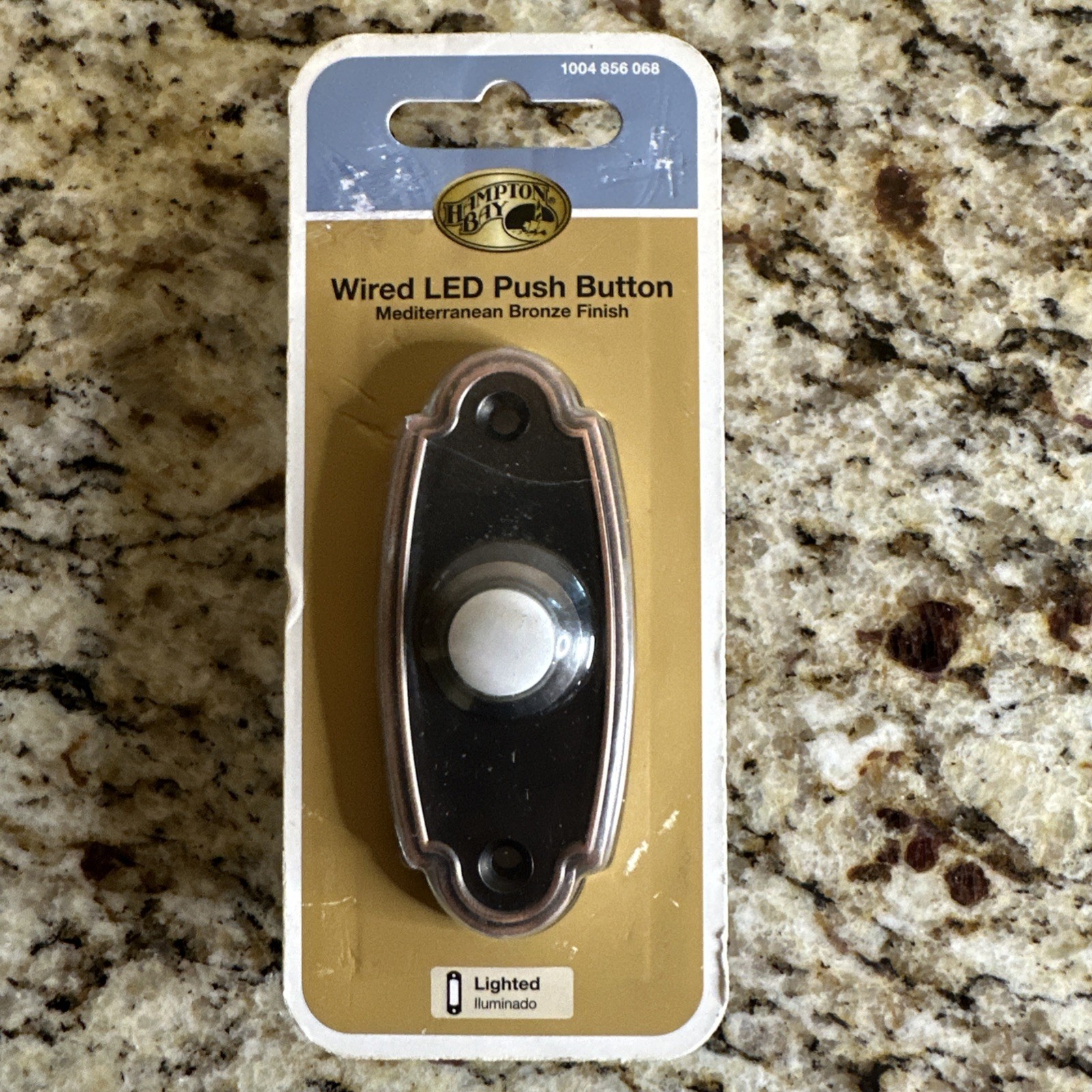 Hampton Bay Wired LED Lighted Door Bell Push Button Mediterranean Bronze Metal