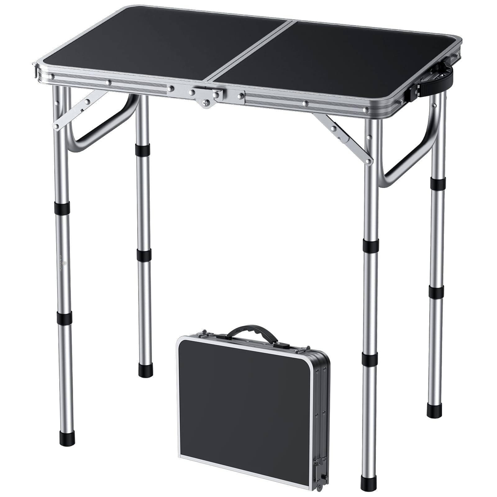 FUNYKICH 2ft Small Folding Camping Table(L22.8'' xW15.7''), 3 Height Adjustab...