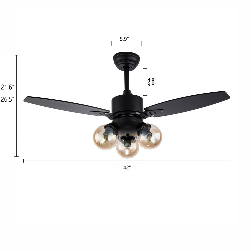 42" Vintage Ceiling Fan w/Light Industrial Farmhouse Chandelier Lighting 3-Light
