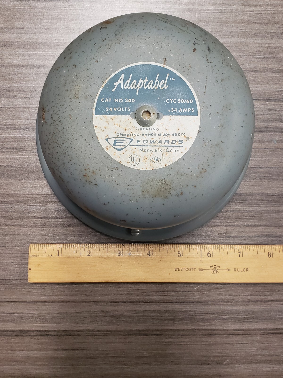 Edwards Signaling Adaptable 340 Signal Bell  24 volts .31 amps cyc 50/60 Gray