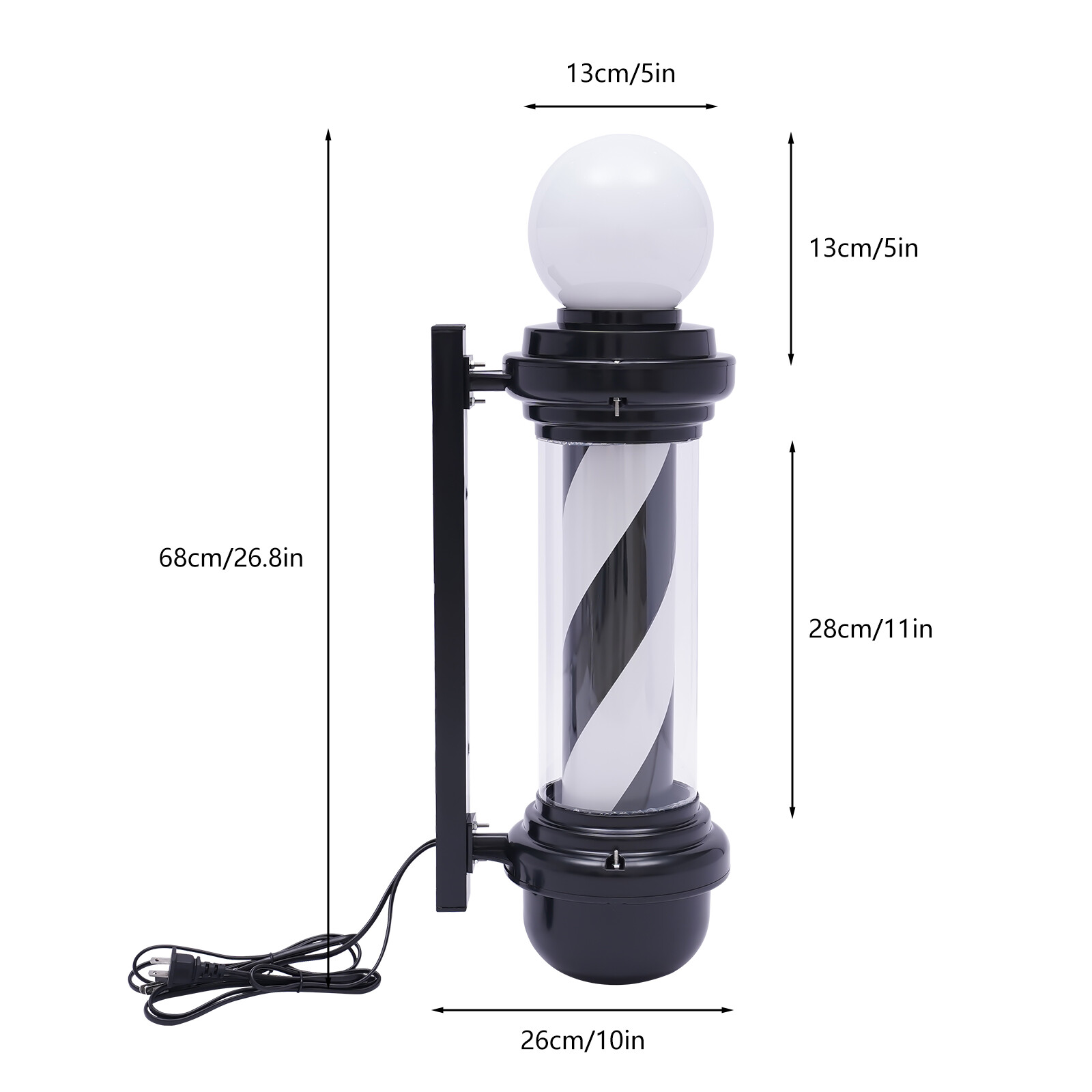 Barber Pole Red Blue White Black Stripes LED light Outdoor Rotating Wall Lamp US