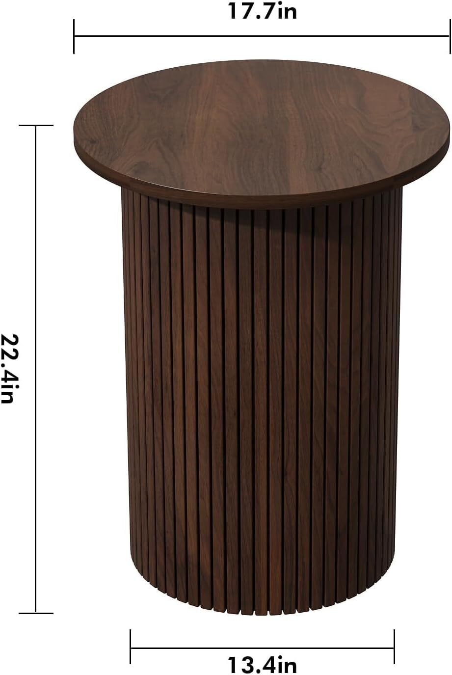 Wnutrees Round Fluted End Table, Small Accent Pedestal Side Table