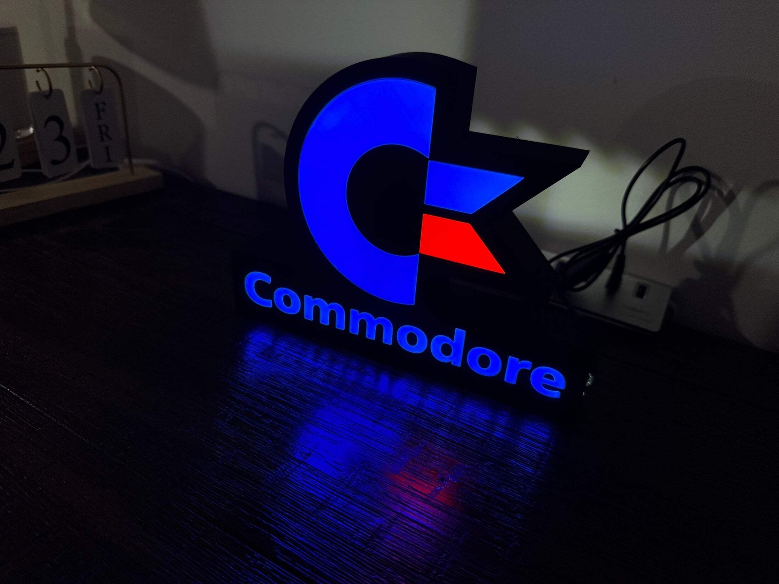 Light Up USB Powered Commodore Logo & Words - Vintage Computing Wall Art