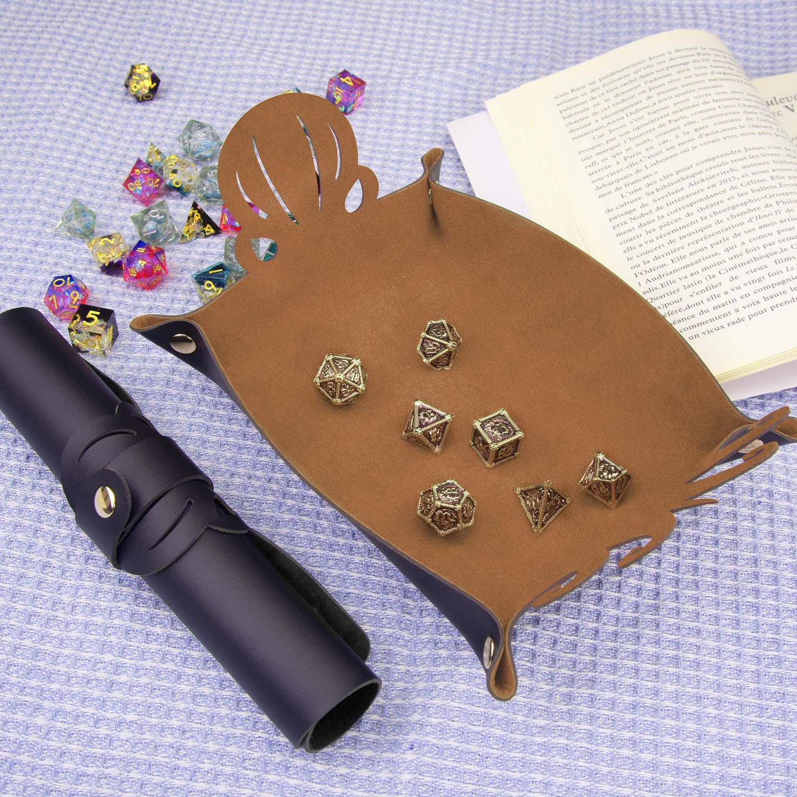 SIQUK 2 Pieces Octopus Dice Rolling Tray PU Leather Dice Mat Folding Scroll D...