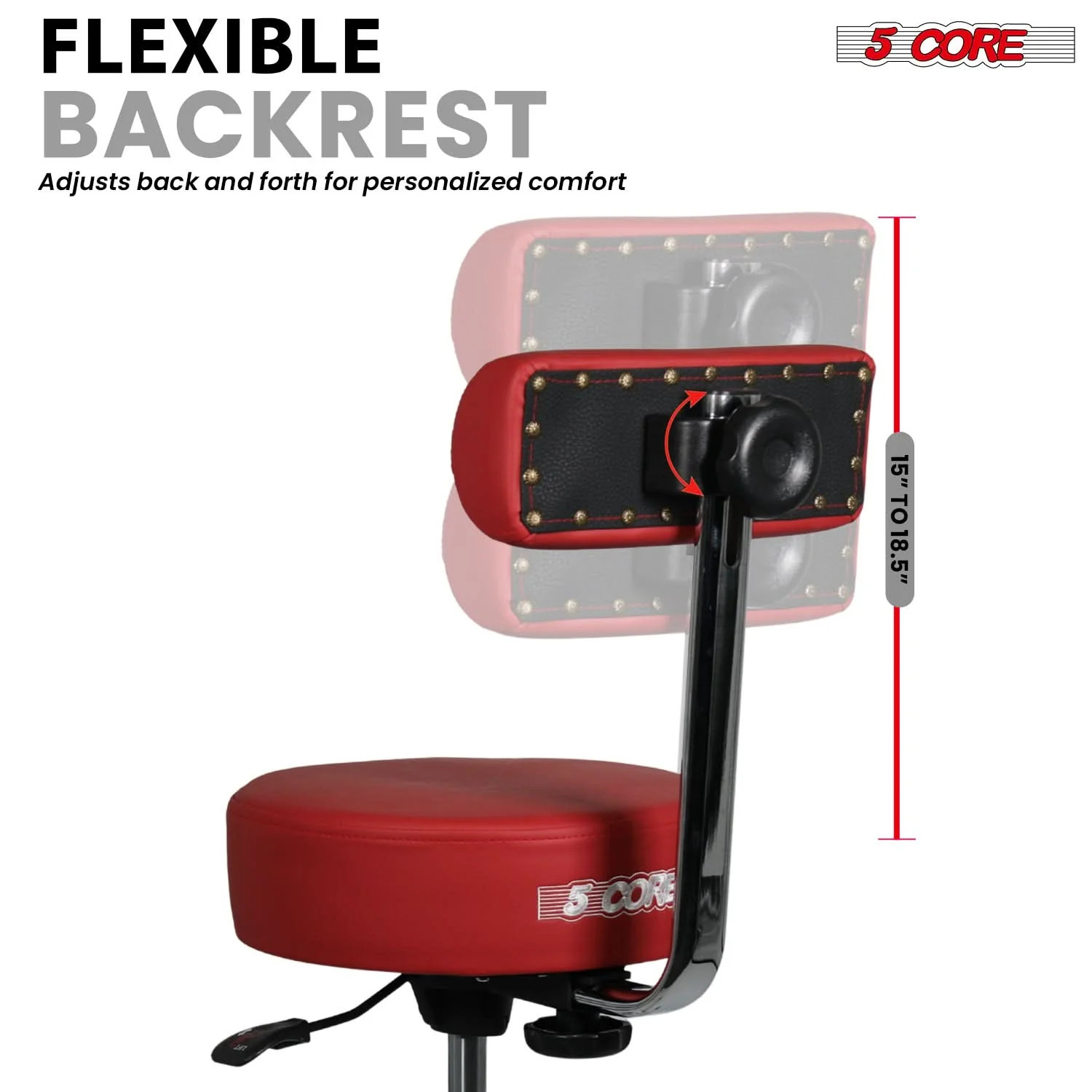 5 Core Drum Throne w Backrest 4" Padded Stool Adjustable 25.5" 441Lb Capacity