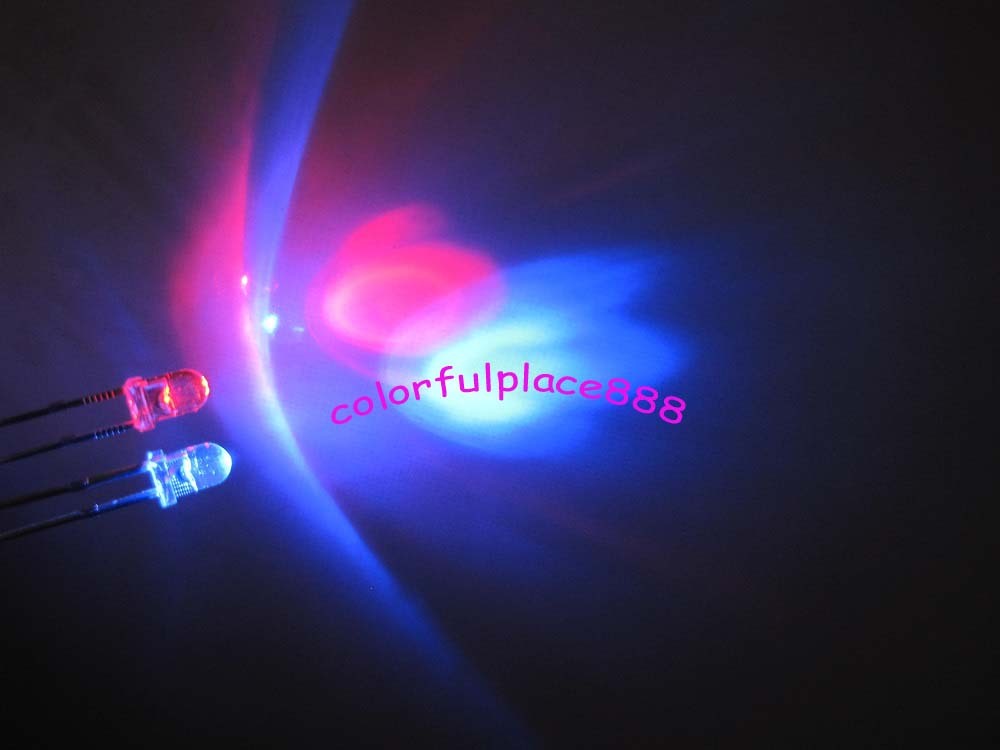 50pcs, 3mm Dual Bi-Color Red/Blue Polar Changing Led Water Clear Leds 2-Pin New