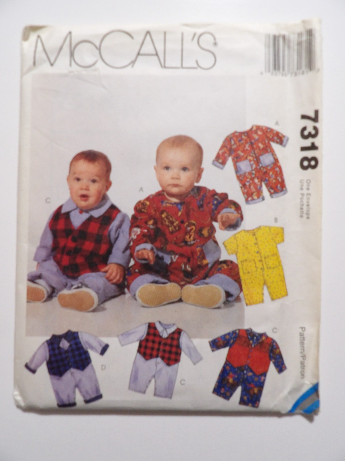 McCall's 7318 Infant Jumpsuits with or without Vest Sizes S M L XL Uncut