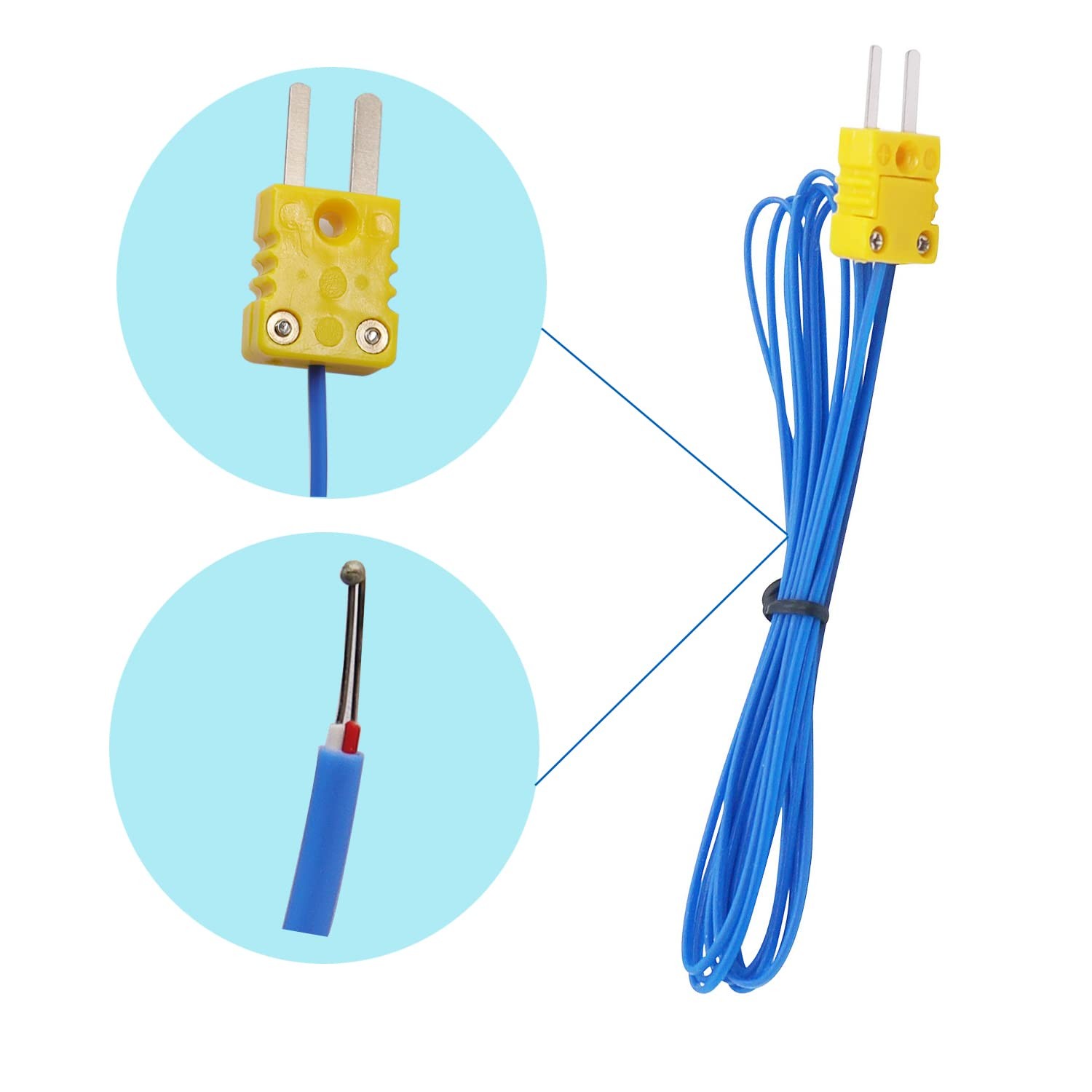 TWTADE 2pcs 2M K Type Mini-Connector Thermocouple Temperature Probe Sensor Me...