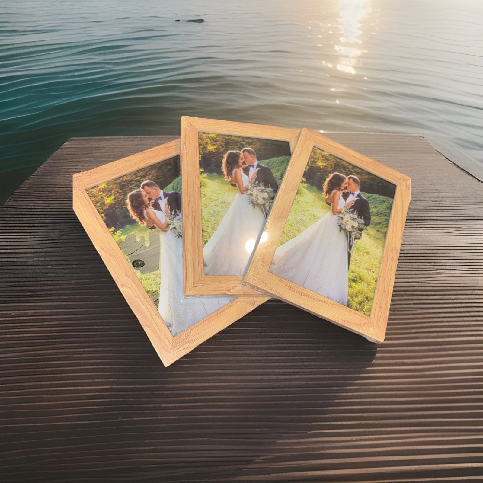 TKYGU 5x5 wood Picture Frame Set of 3, Made in, 3pcs- Woodgrain New In Box