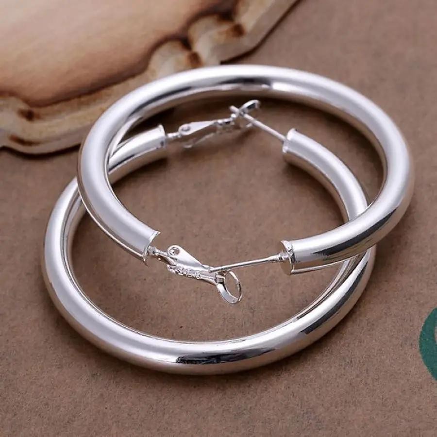 Womens Sterling Silver Large 50mm Round Circle Hoop Earrings #e91