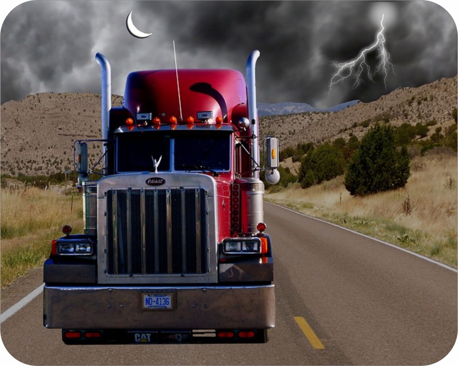 Semi Truck Lightning Fantasy Art Truck Painting Mouse Pad  7 3/4  x 9"
