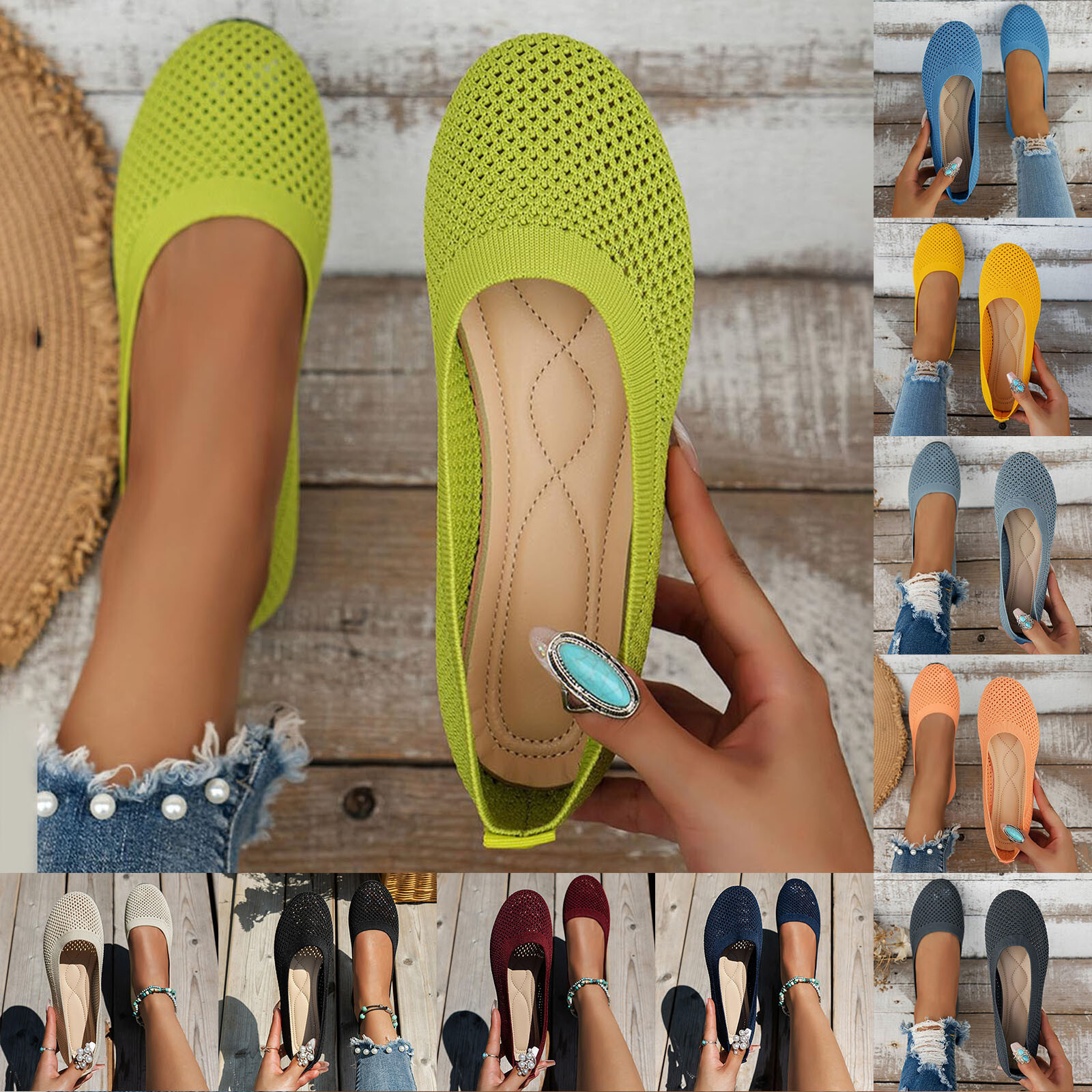 Women's Ballerina Slip On Shoes Non Slip Knitted Trainers Flat Comfort Shoes