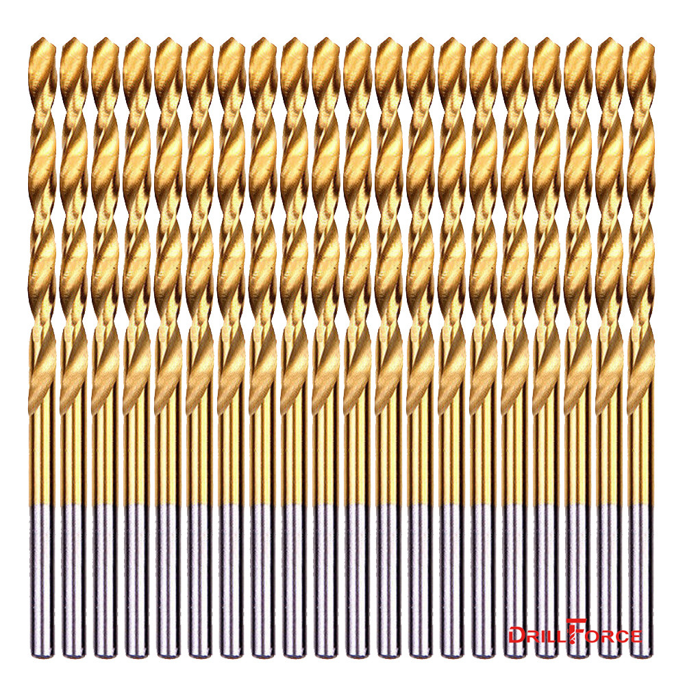 20-piece 7/32" Round Shank HSS Titanium Coated Twist Drill Bits for Metal