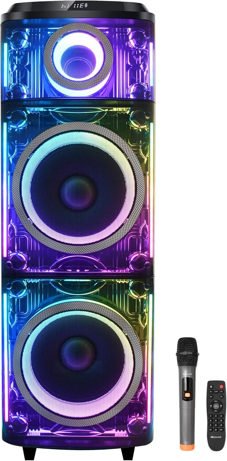 IQ Sound IQ-7712DJBT 2x12" Cyber Flex Party Speaker +TWS +USB/AUX/FM +Free Mic