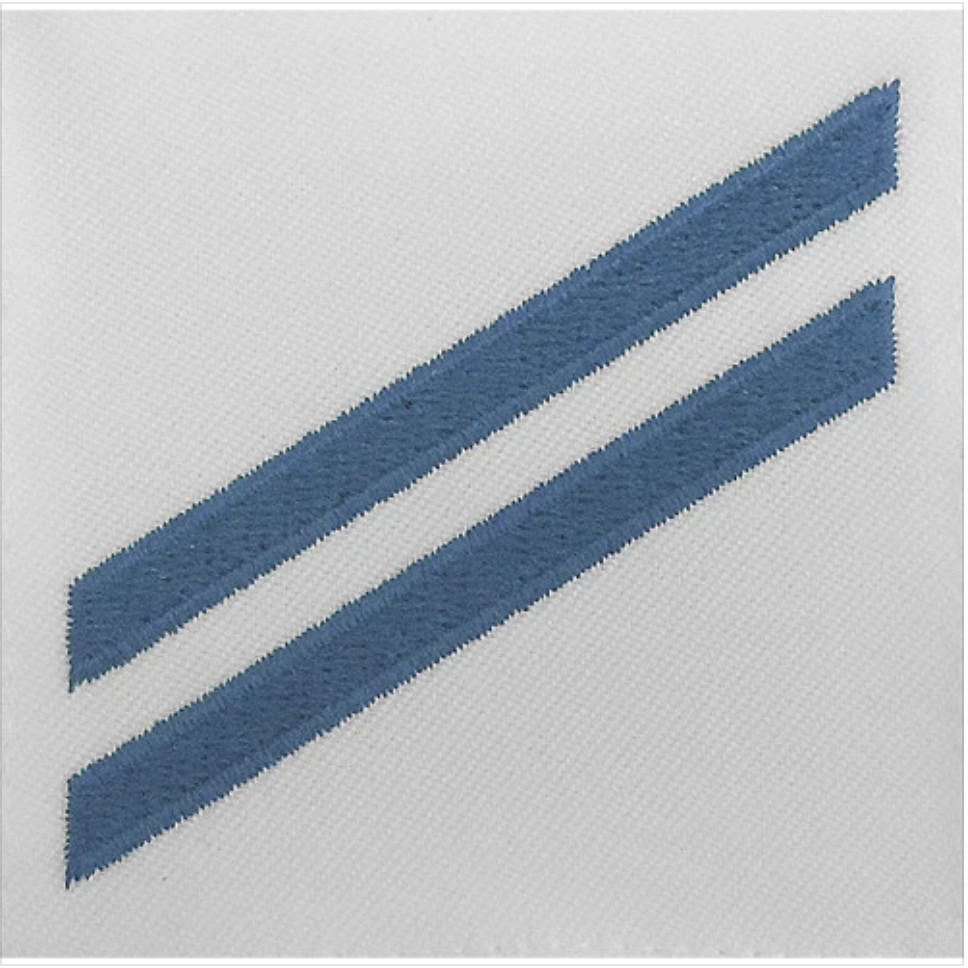 GENUINE U.S. NAVY E2 RATING BADGE: CONSTRUCTION APPRENTICE - BLUE CHEVRONS ON WH