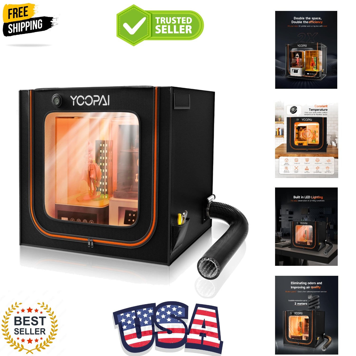 Large Resin 3D Printer Enclosure with Ventilation Kit LED Light, 3D Print Ven...