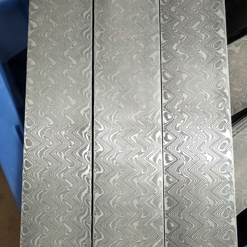 2PC Handmade Damascus Steel Billet Knife Blank Blade Making Bar Wave Pattern NEW