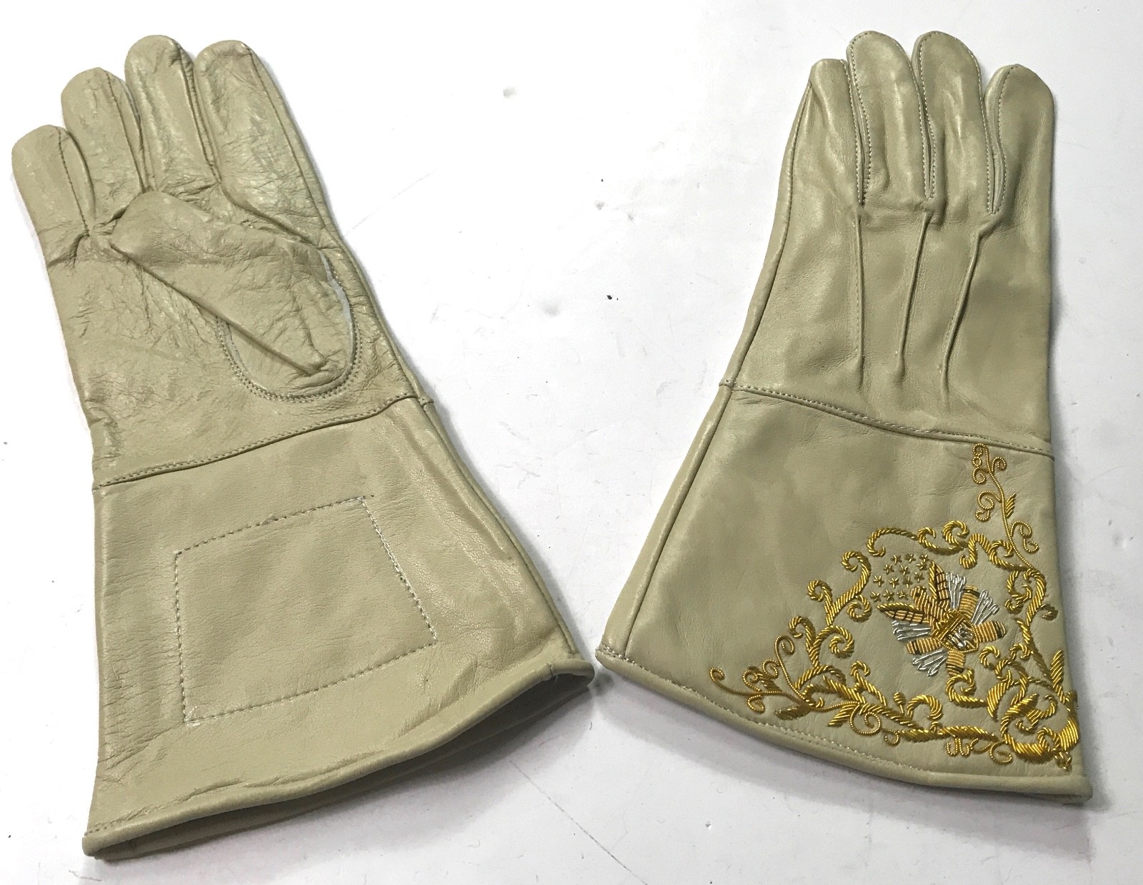 CIVIL WAR US UNION EMBROIDERED BUFF LEATHER GAUNTLETS GLOVES-2XLARGE