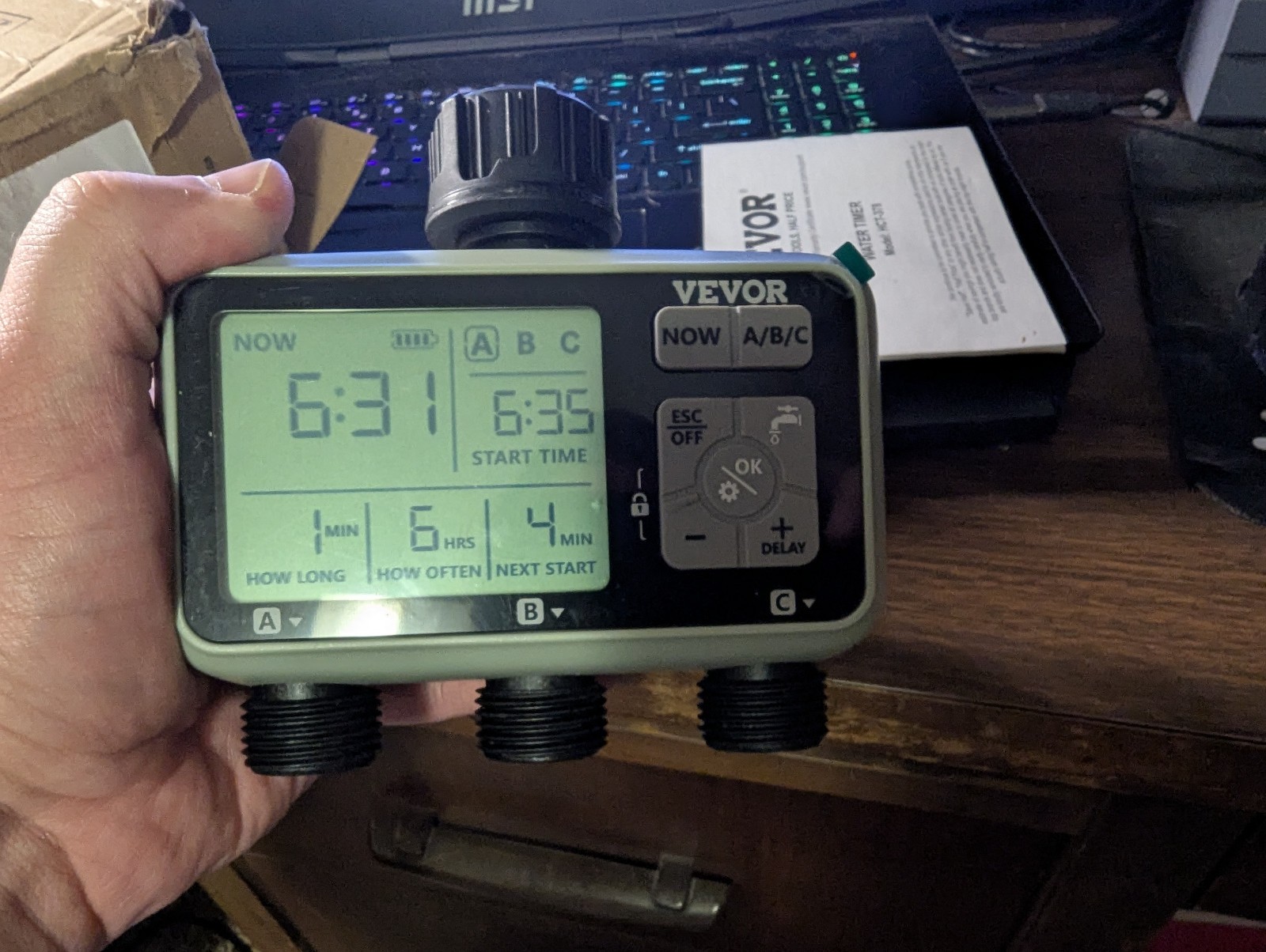 VEVOR Water Timer HCT-378 3 Zone Smart Irrigation Controller Hose Watering READ