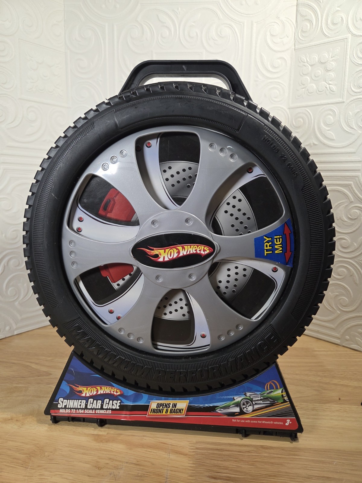 2011 Hot Wheels Spinner Car Case Holds 72 Cars Opens Front And Back + 58 Cars