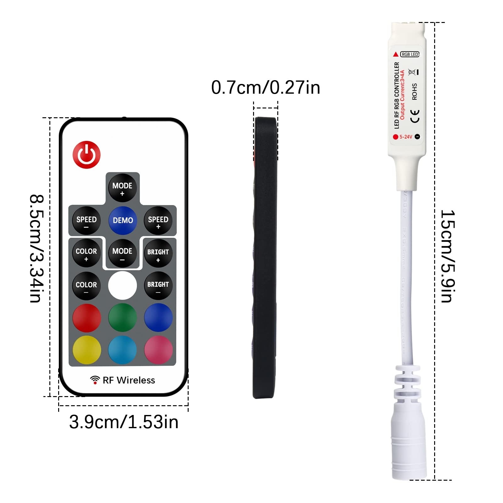 VIPMOON 17 Key RF Wireless Remote LED Controller, DC 5V/12V/24V Mini RGB