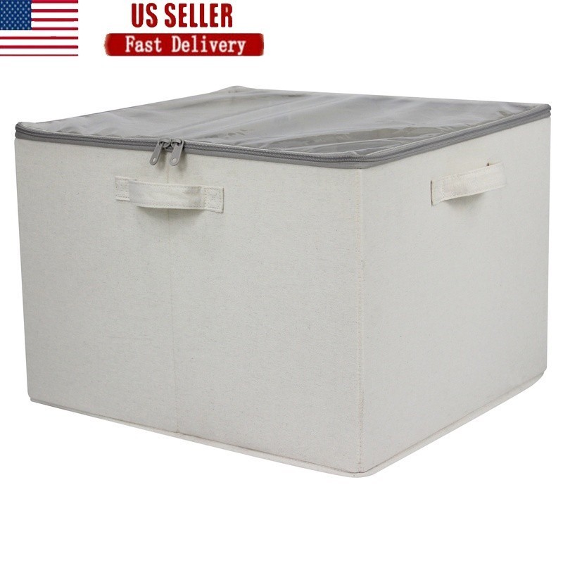 Canvas Shoe Organizer Bin 16 Pair Clear Lid Adjustable Dividers Portable Storage