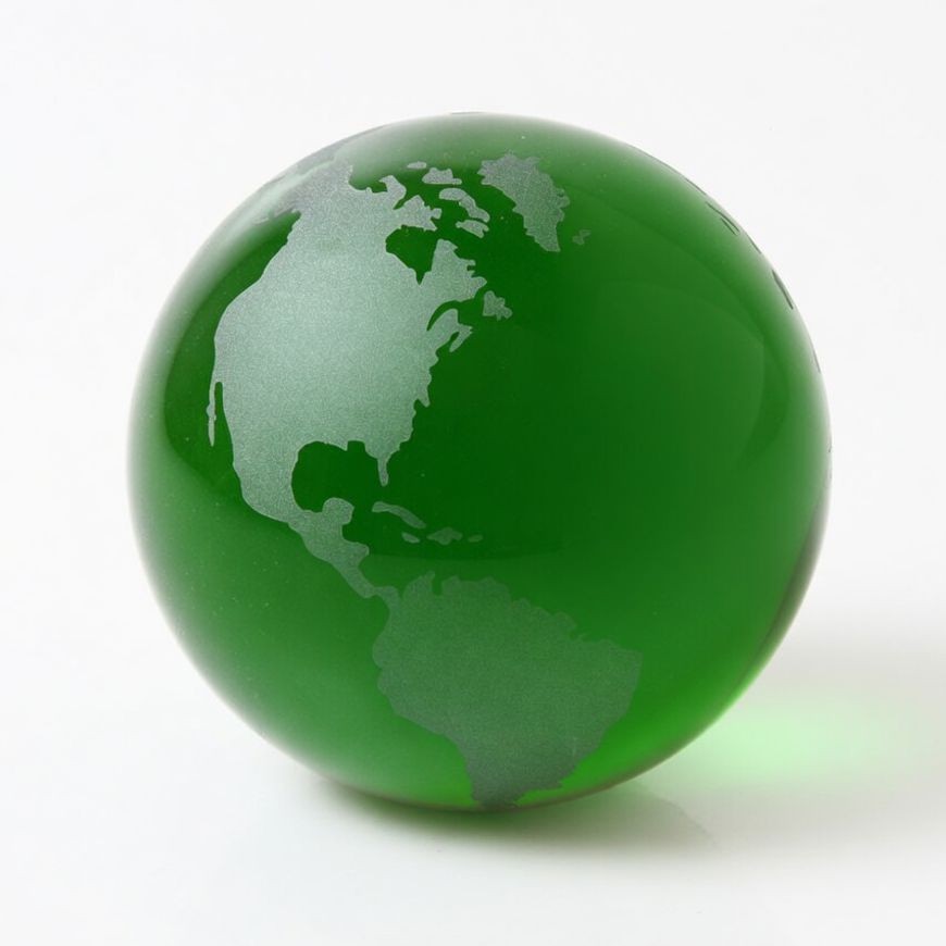Green Glass Globe with Flat Bottom - Deluxe Gift Box & Free Shipping - 3" Size