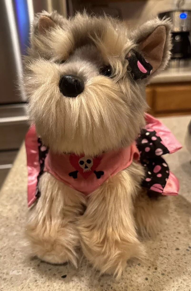 FAO Schwarz Toys R Us Yorkie Lap Dog  W/ Skull Accented Dress Rare 9” Plush 2014