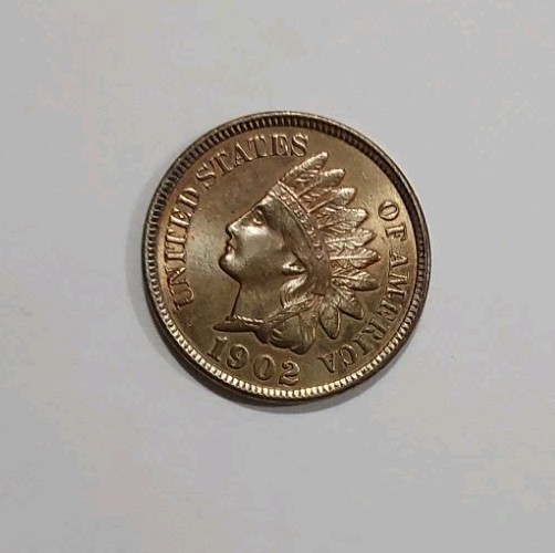 1902 Indian Head Penny Cent 1C AU/UNC Toning