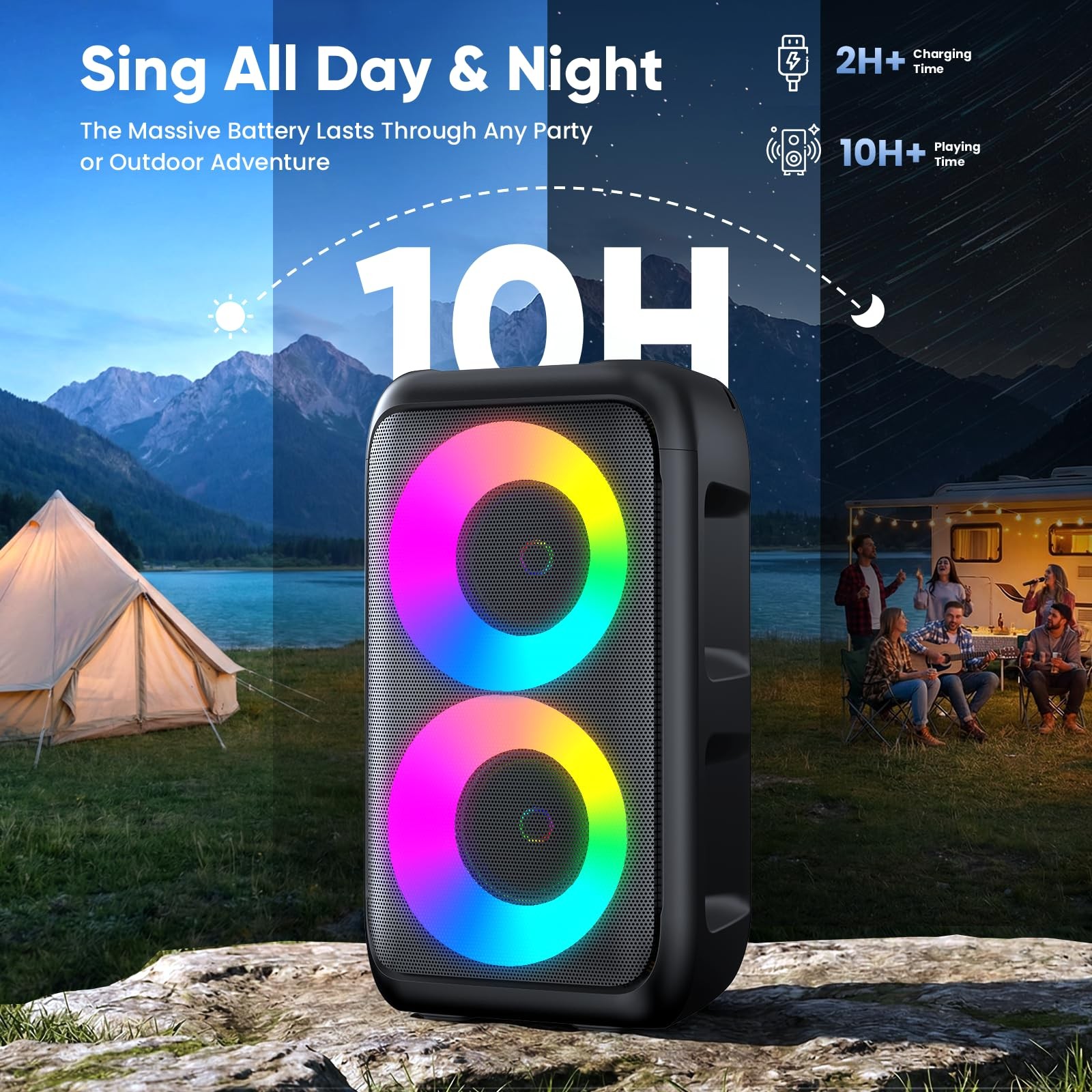Karaoke Machine, Portable Bluetooth Speaker with 2 Wireless Karaoke Microphon...