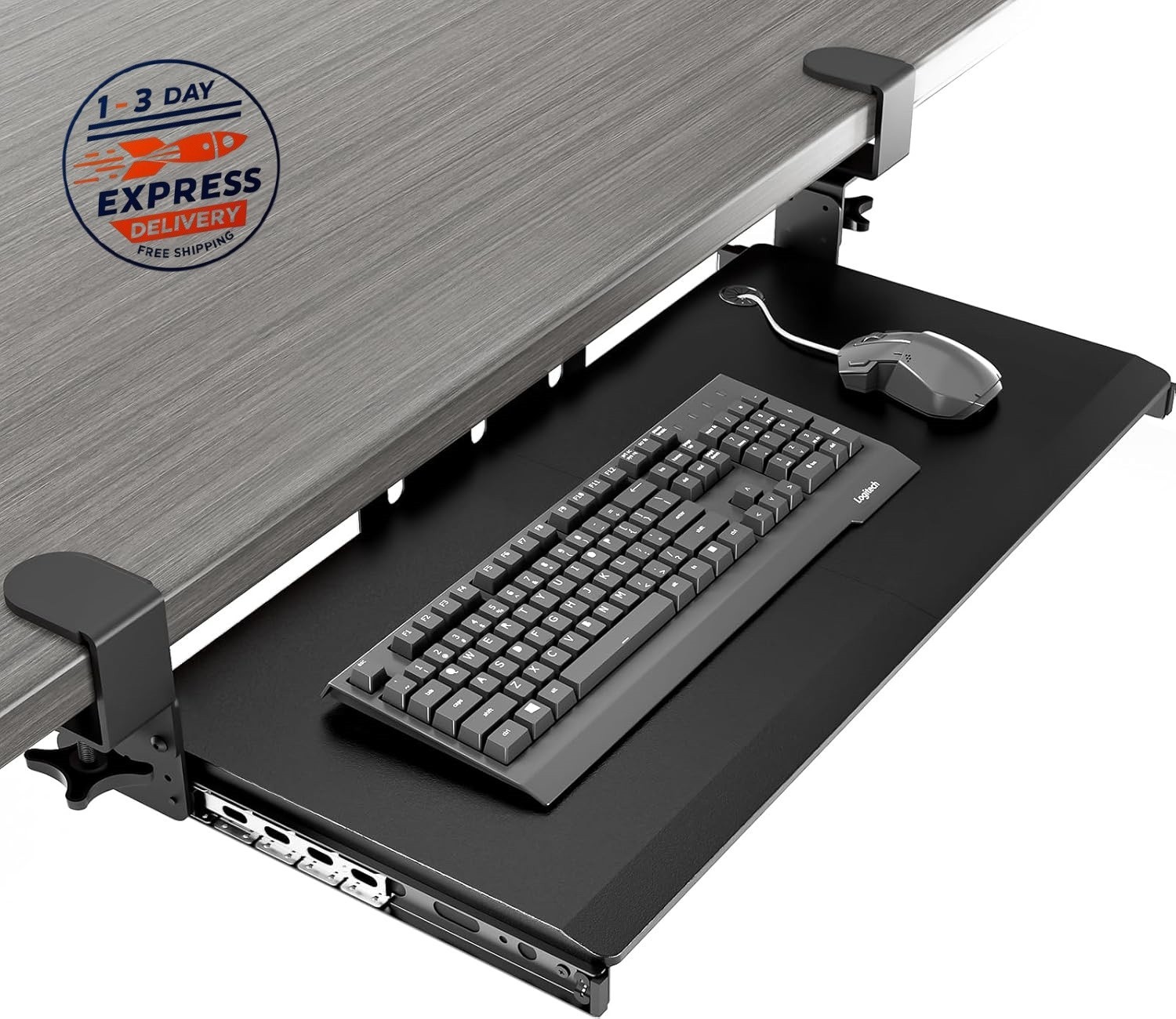 Bandeja para teclado extraíble debajo del escritorio con sistema de montaje