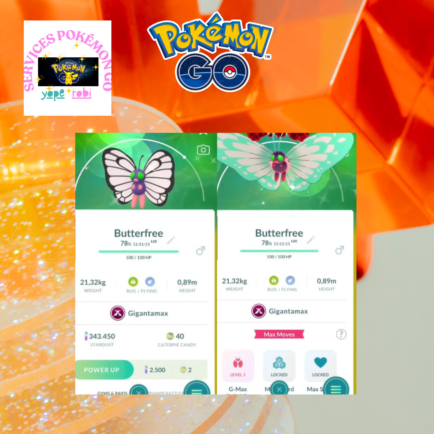 Pokémon Go❀❀Shiny Butterfree Gigantamax-Tr❀de 20k stardust OR P❀T❀C