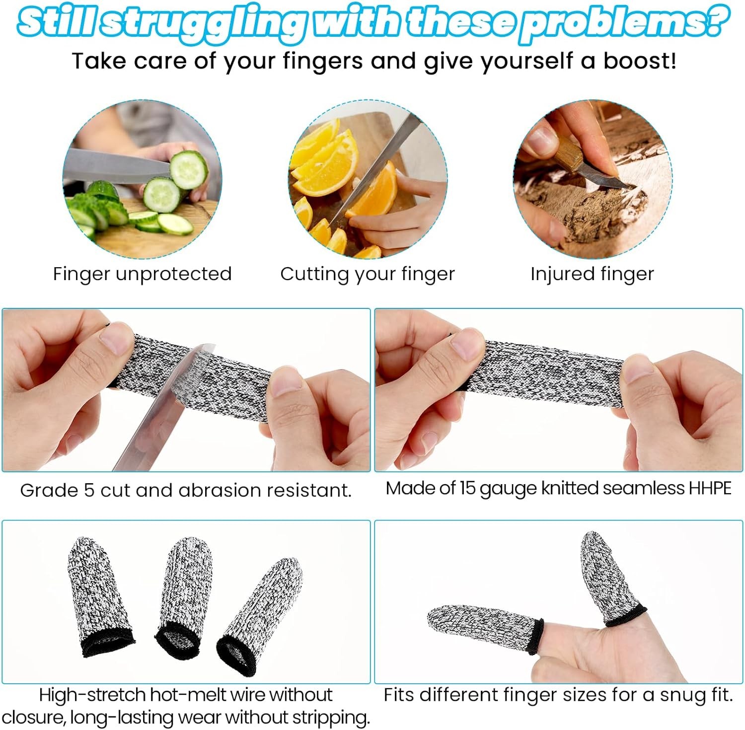 14 Pack Finger Sleeve Protectors Cut Resistant Finger Guards for Work & Crafts