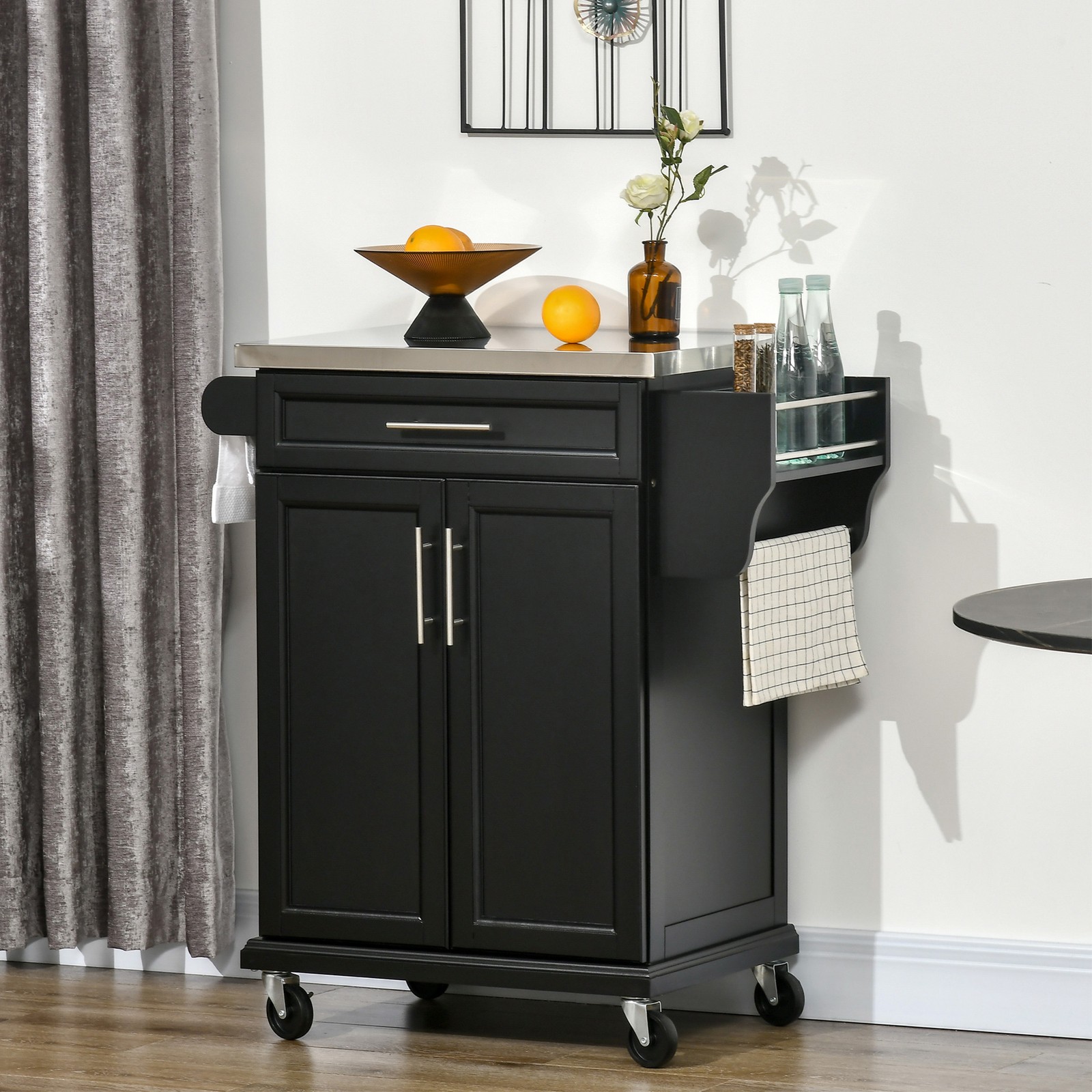Kitchen Island with Drop Leaf Trolley Cart on Wheels Drawer Cabinet Towel Racks