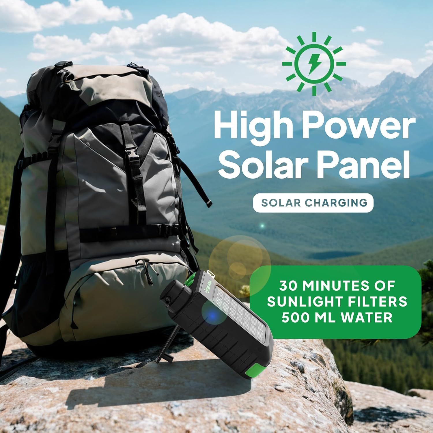 Electric Water Filter, 0.01 Micron Survival Filtration System with Solar, Hand C