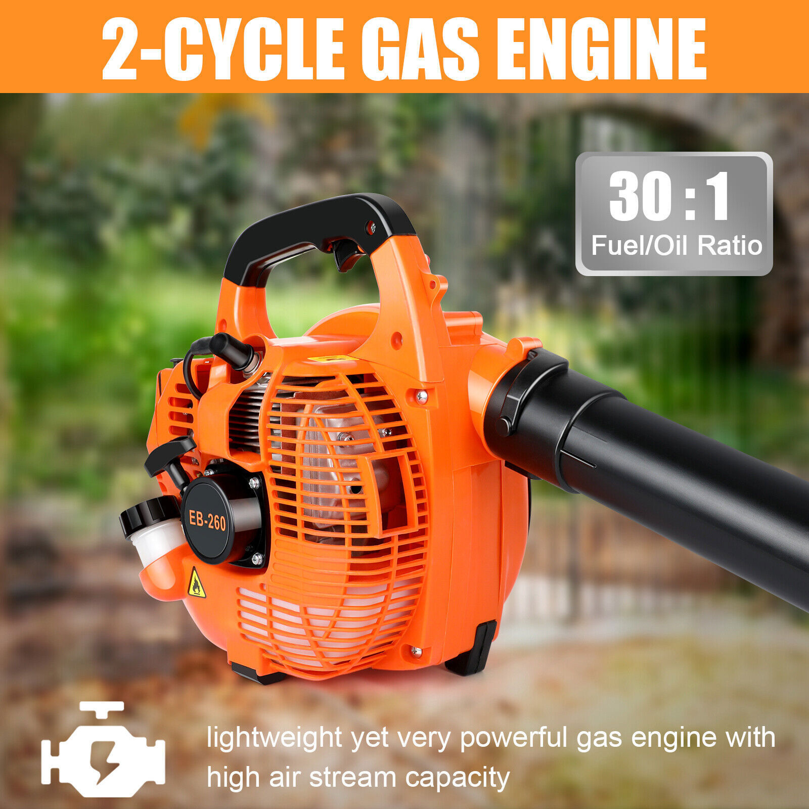 Air Leaf Blower Gas Powered Snow Blower 665 CFM 26CC/30CC/43CC 2-Stroke Engine