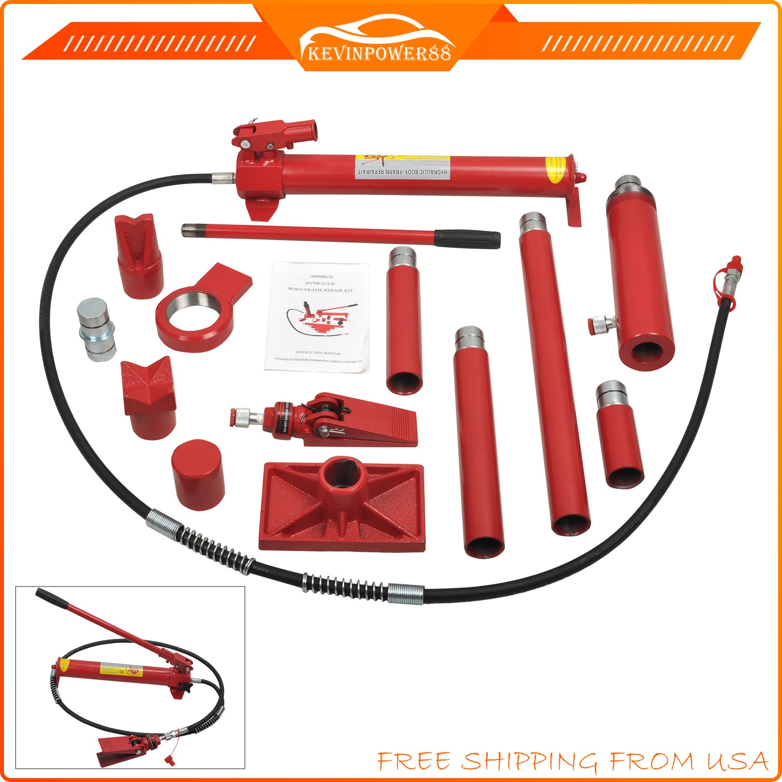 20 Ton Porta Power 55" Hydraulic Jack Body Frame Repair Kit Shop Tool Lift Ram