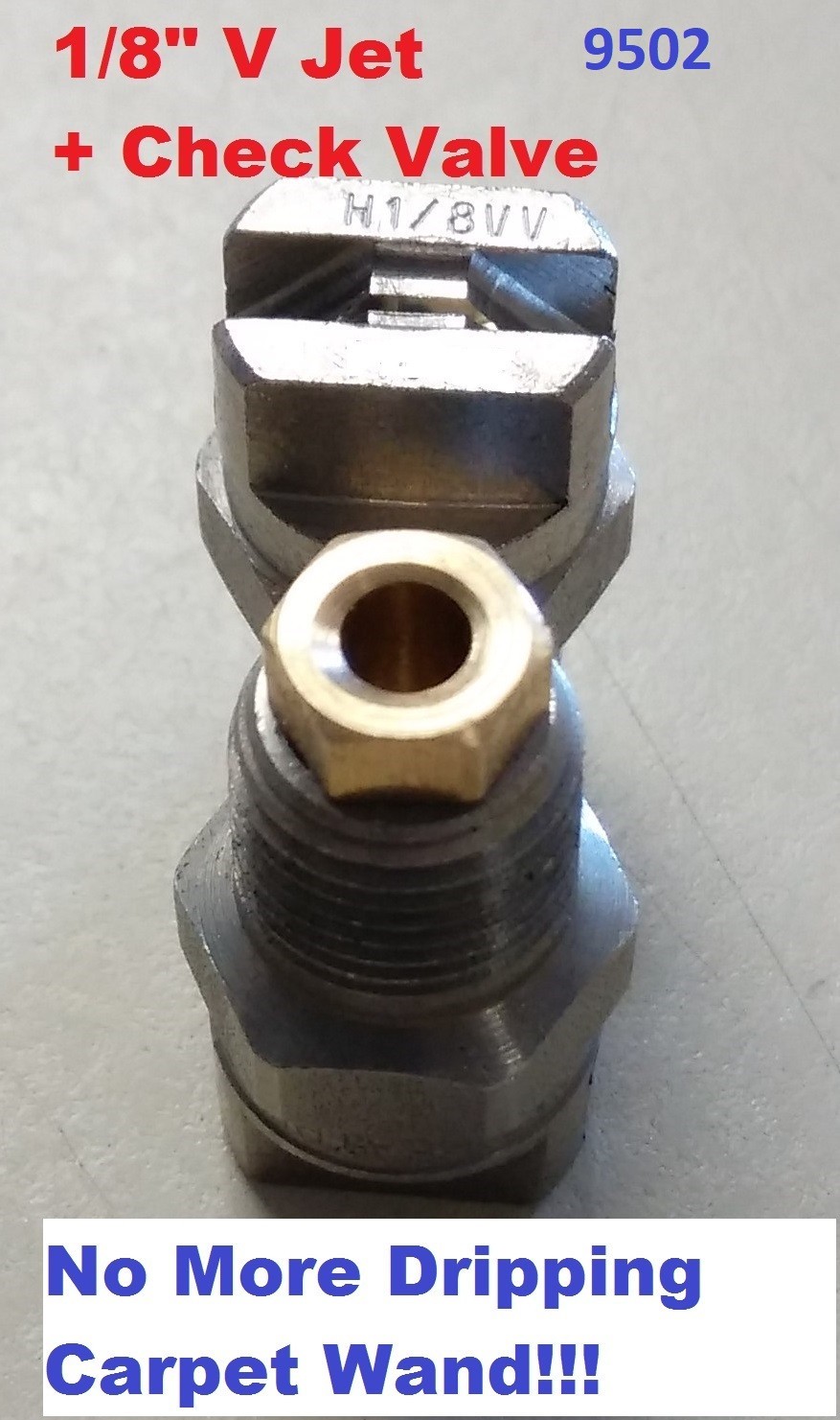 Vee Jets Spray Nozzles Stainless Steel 1/8" MPT  9502-SS1pc + Check Valve NEW