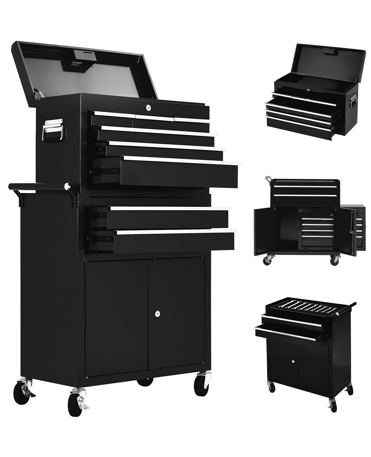 8-Drawer Rolling Tool Cart with Locking Mechanism & Wheels Mobile Tool Cabinet