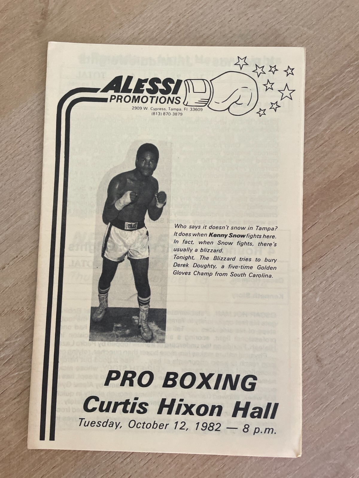 Vintage Alessi Promotions Pro Boxing October 12, 1982 Program B1511