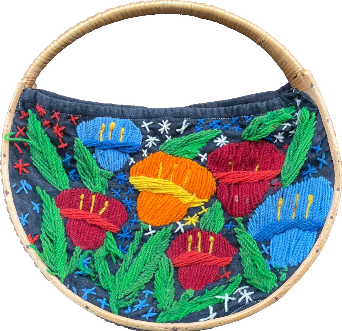 Handcrafted Circular Woven Basket Woven Yarn Flowers