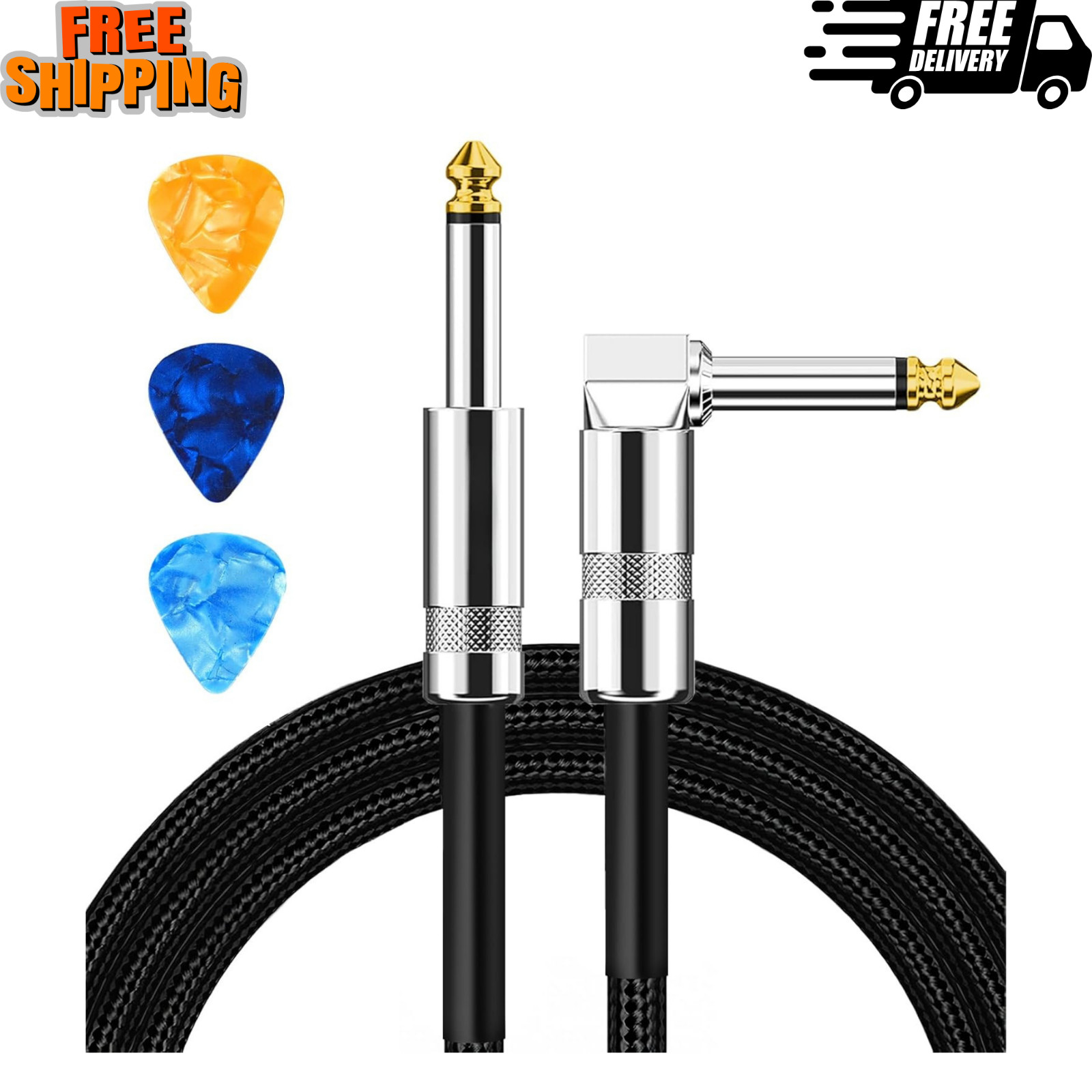 10ft NOISELESS Electric Guitar Bass Cable Pedal AMP Cord 1/4" For GIBSON FENDER