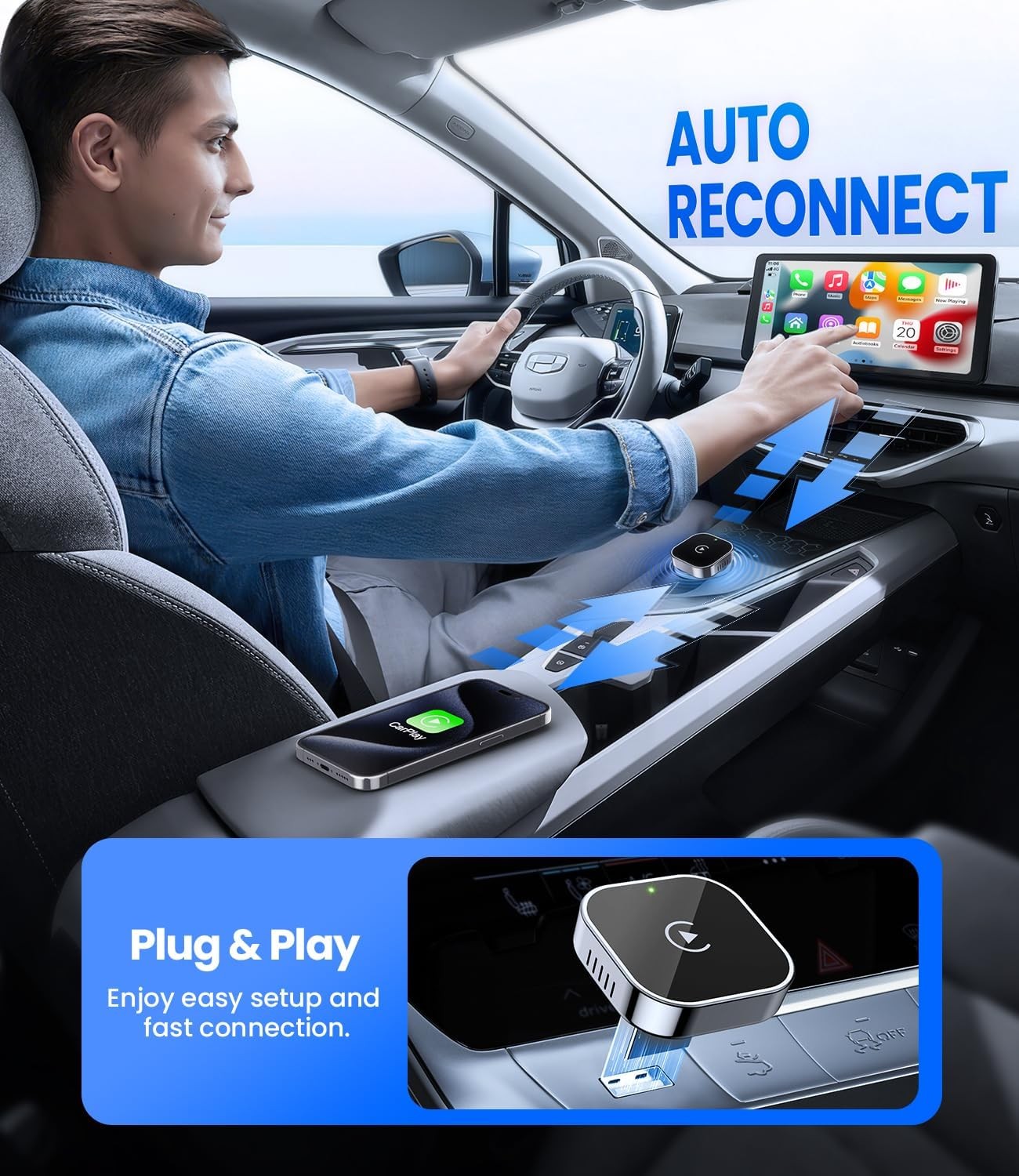 Wireless Carplay Adapter & Android Auto 2026 Upgrade Wired CarPlay to Wireless