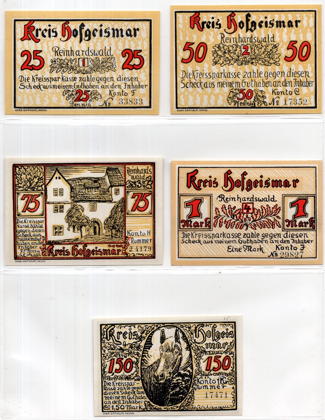 1921 Germany Hofgeismar Notgeld Set of 5 Notes (NG1208)