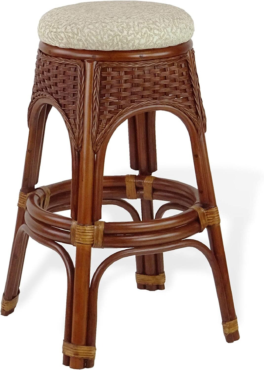 Alexa Barstool Natural Rattan Wicker Handmade Design with Cushion, Dark Walnut C