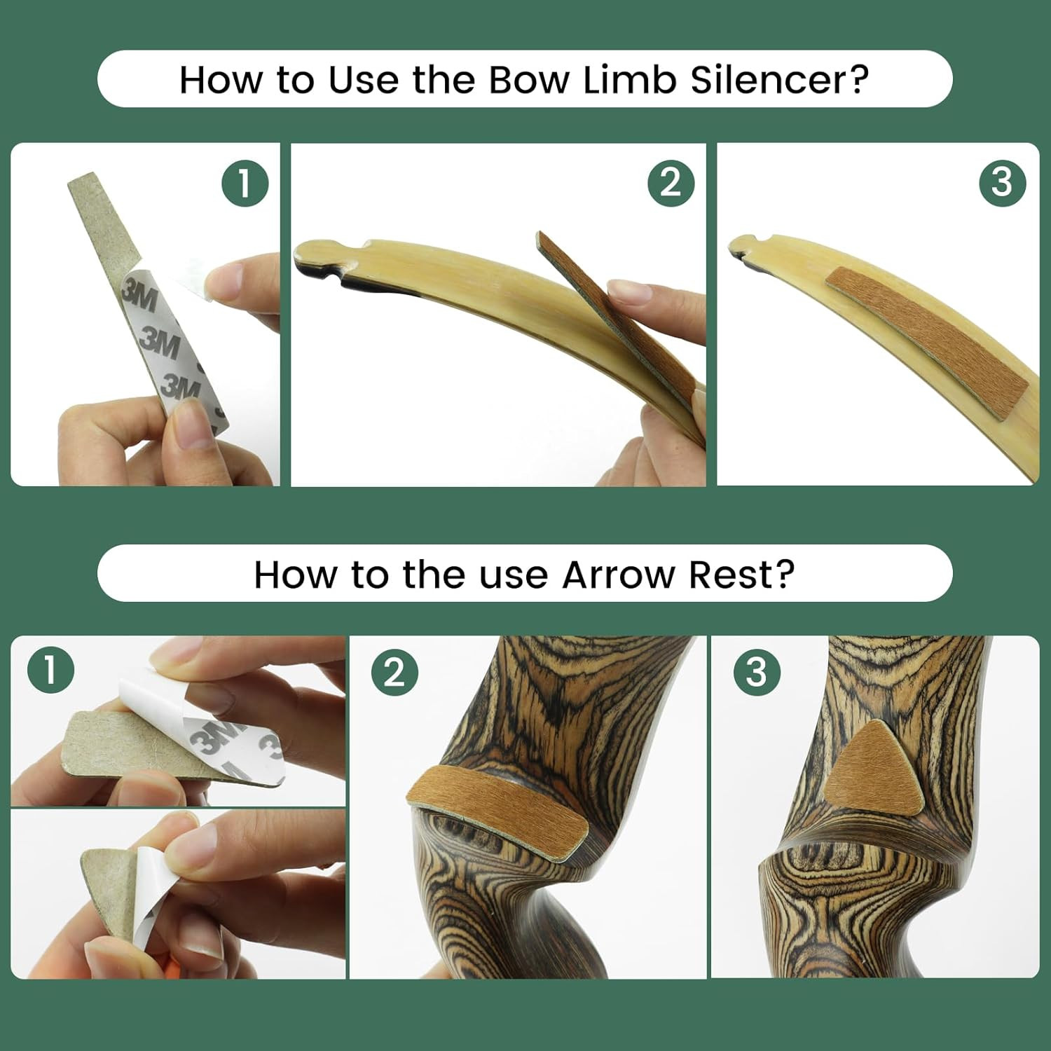 Oubert Archery Bow String Silencers Kit Fur Bow Arrow Rest Leather Bow Limb Sile