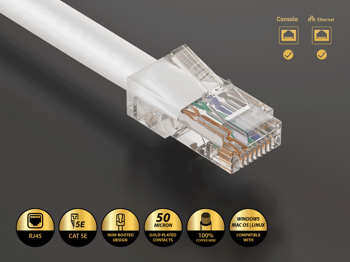 15ft Cat5e UTP Non-Booted Ethernet Network Patch Cable 24AWG Bare Copper, White