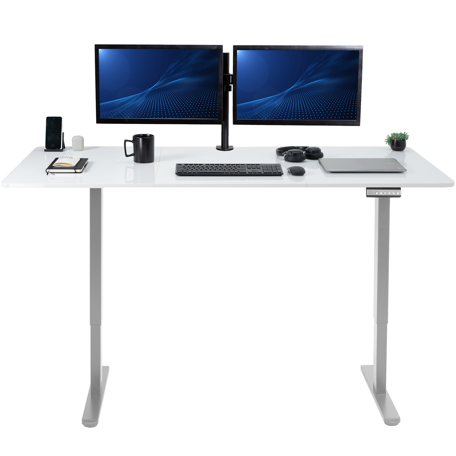 VIVO Electric Dual Motor 71” x 30” Desk, White Dry Erase Top, Gray Frame