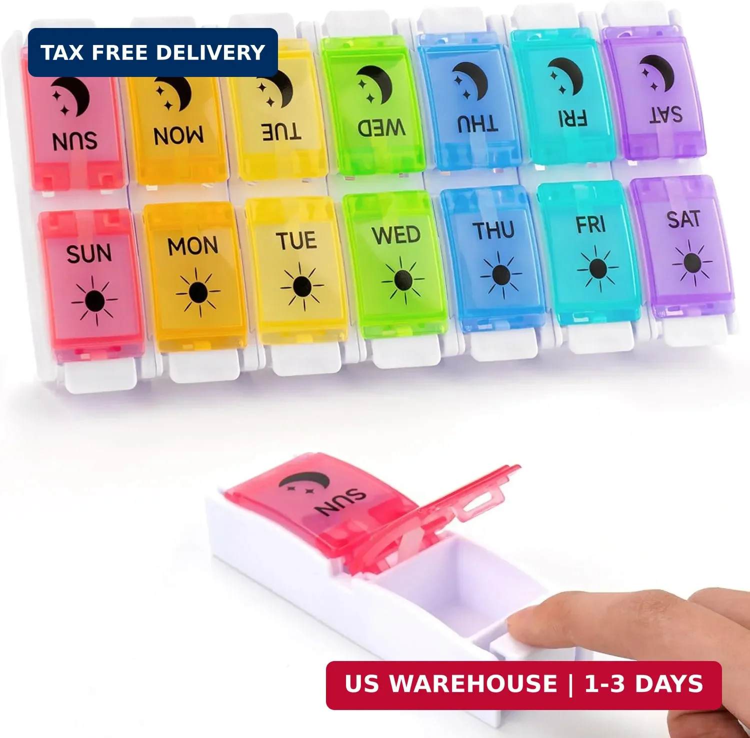 DailyRest Pill Organizer 2 Times a Day, 1 Pack Day Night Pill Case, Detachable P