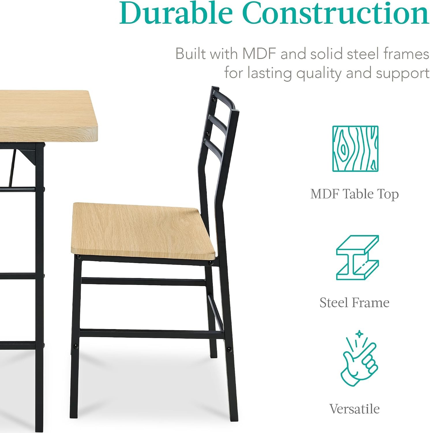 Choice Products 3-Piece Modern Dining Set, Space Saving Dinette for Kitchen,